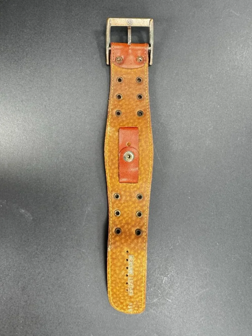Longs Swiss Watch 1970s Red Leather Studded Cuff Bracelet Mod Mens